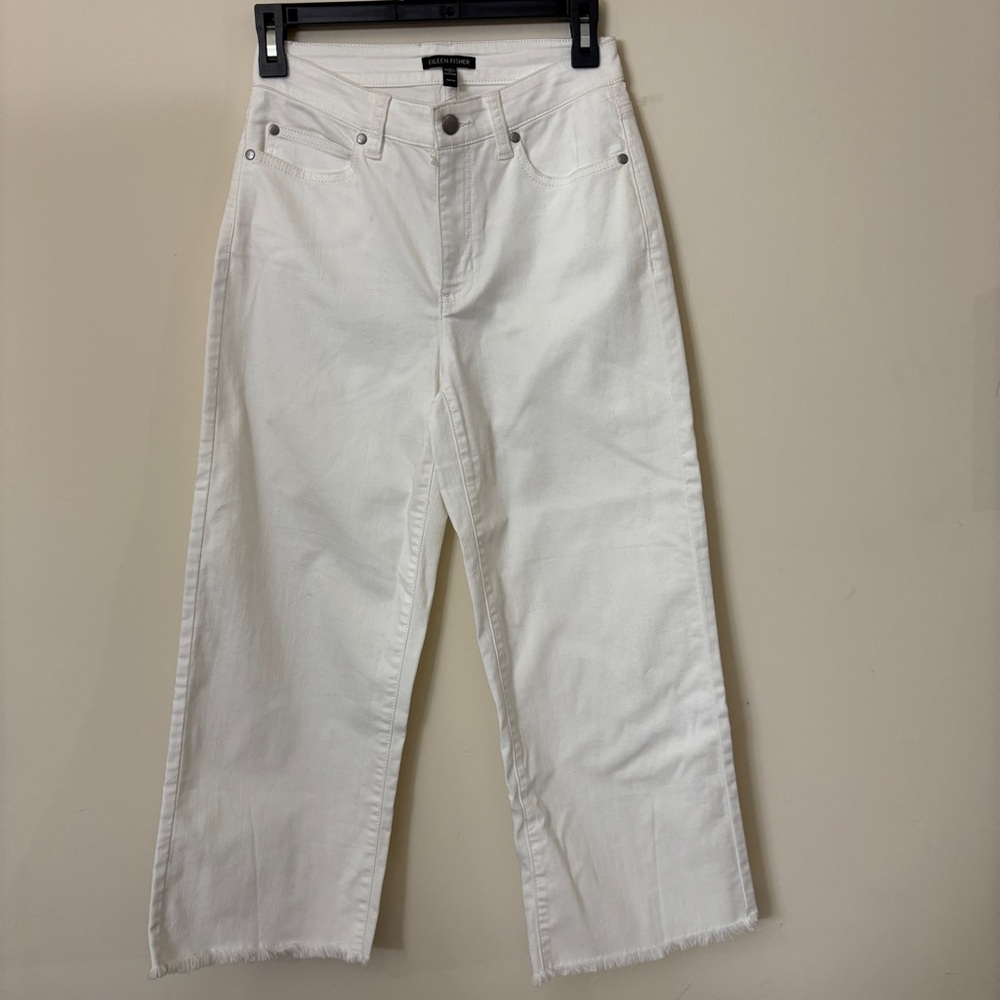 Eileen Fisher Organic Cotton Denim Wide-Leg White Easy Fit Cropped Jeans PP/PTP